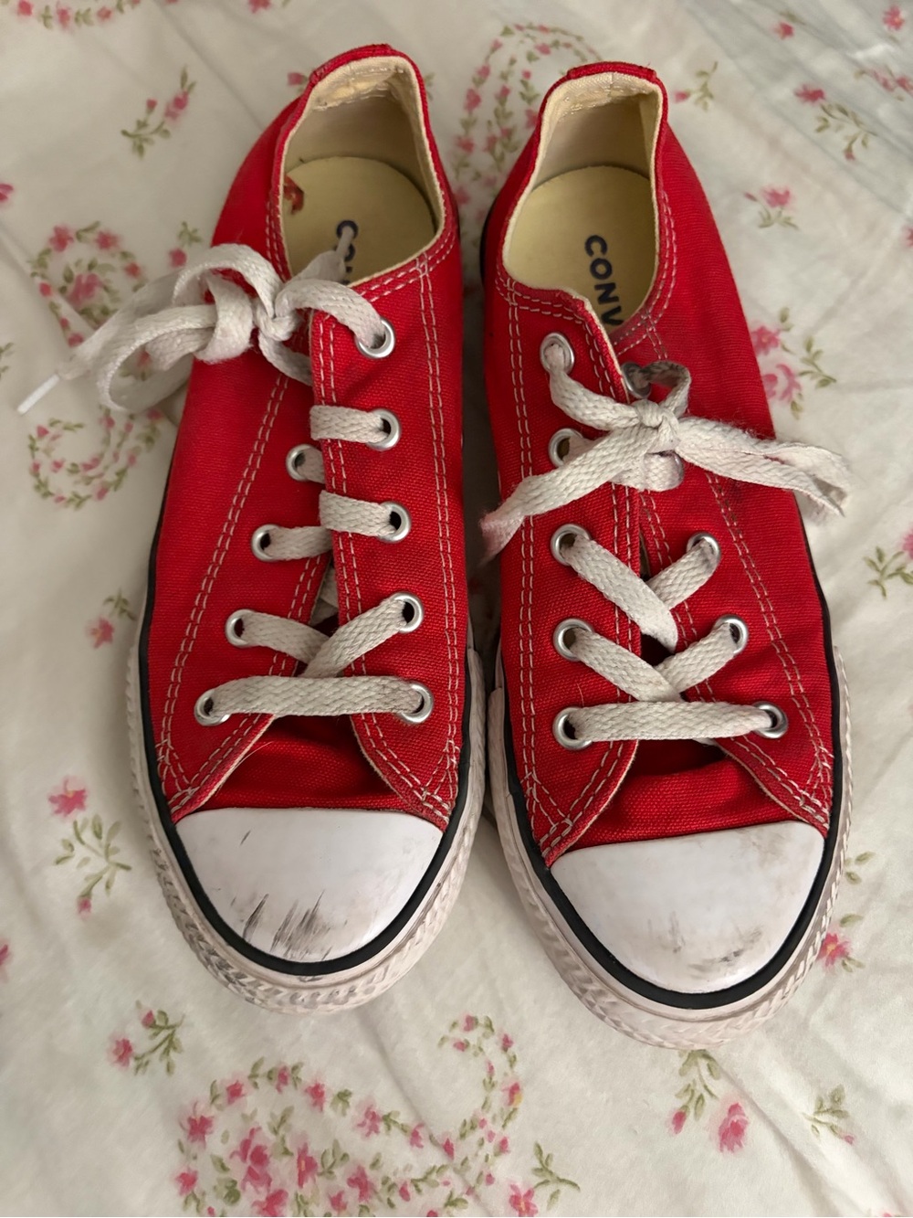 Converse Kids Red Canvas Low-Top Sneakers with White Laces